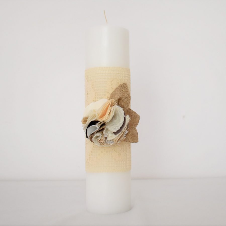 Lumânare unicat ivoire pentru botez- Trandafiri Dantelați