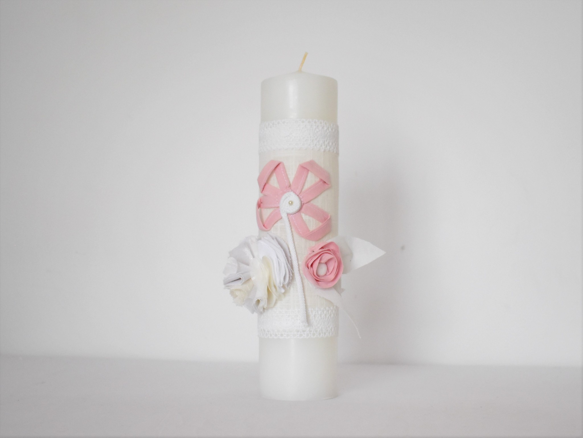 Lumânare albă botez fetițe “Floare Roz”